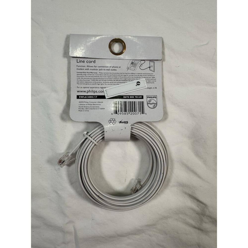Philips SWL6140H/17 Telephone Line Cord 12' ft. ** New - Picture 2 of 2